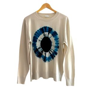 Dries Van Noten Cream Crewneck Sweater with Blue Tie-Dye Ring SEE Xl/L